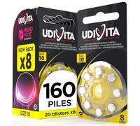 160 Piles Auditives Taille 10 Udivita PR70 (Jaune) avec Technologie Phono Pulse - 20 Blisters de 8 Piles