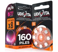 160 Piles Auditives Taille 13 Udivita PR48 (Orange) Zinc-Air Hearing Evolution avec Technologie Phono Pulse - 20 Blisters de 8 Piles