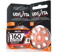 160 Piles Auditives Taille 13 Udivita PR48 (Orange) Zinc-Air Hearing Evolution Technologie Phono Pulse - 20 Blisters de 8 Piles