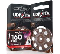 160 Piles Auditives Taille 312 Udivita PR41 (Marron) Zinc-Air Hearing Evolution avec Technologie Phono Pulse - 20 Blisters de 8 Piles