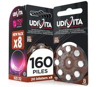 160 Piles Auditives Taille 312 Udivita PR41 (Marron) Zinc-Air Hearing Evolution Technologie Phono Pulse - 20 Blisters de 8 Piles