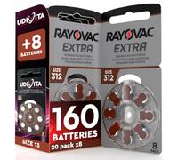 160 Piles Rayovac Extra 312 pour Prothèses Auditives + 8 Piles Udivita