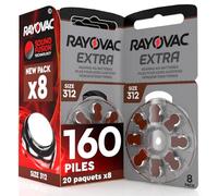 160 Piles Rayovac Extra 312 Prothèses Auditives pour Sourds avec Technologie Sound Fusion (20 Blisters de 8 Piles)