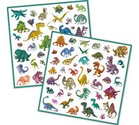 DJECO Lot de Stickers Dinosaures (160 Pièces) - Enfants de 4 à 7 Ans - Loisirs Créatifs et Artistiques - Création Ludique - Lot de 2 Planches d'Autocollants Adhésifs - Resistants et Durable