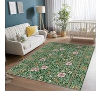 160 x 230 cm Décoration Tapis Antidérapants, Traditionnel William Morris Fleurs Vert Feuilles Impression Lavable en Machine Flanelle Tapis, Vert À Poils Courts pour Salon Chambre Facile à Entretenir