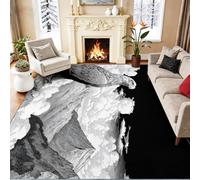 160 x 230 cm Tapis de Salon - Stylé Bande Dessinée Montagnes Animaux Aigles - Lavable et Antidérapant, Noir Et Blanc Tapis Doux pour Chambre d'Ados, Filles et Garçons, Poil Ras, Facile à Nettoyer