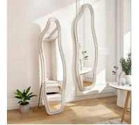 160 x 50 cm Miroir Plein Pied avec Cadre en Blanc Velours Cristal et Support U -Design Moderne, Haute Résolution et Structure