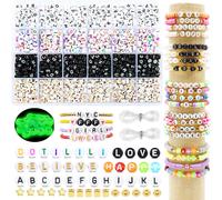 1600 Perles Lettres Rondes De A À Z,Blanc Noires Colorée Perles En Acrylique Lettre,Perles Doré,Alphabet Perles En Lumineuses Et Accessoires Pour Bracelet De Bijoux Bricolage (Mixte03)