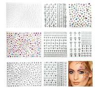 1600 Pièces Strass Visage, Strass Autocollant, Strass Visage Festival, Strass Cheveux pour Visage,Corps, Ongles Nail Art, Artisanat Décoration, Maquillage Festival