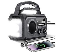 16000 Radio Solaire d'urgence,Ra dio Portative Manivelle,AM/FM Radio Solaire avec Boussole,Chargeur de Téléphone USB,Lampe de Poch,Alarme SOS pour Camping en Plein Air Randonnée (Gris)