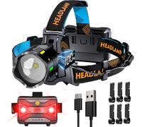 160000lux 11 Modes Red Head Torch Warning And Sensor,10500 Mah 125° Adjustable And Zoomable Front,Powerful Ip44 Waterproof Headlamp For Running,Fishing,Camping,Hiking