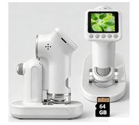 1600X Microscope Enfant Portable avec Stockage 64 Go, 4k Petiscope Enfant Portable de Poche, Microscope Electronique Photo 2.0" IPS,Jouets éducatifs Scientifiques Cadeau d'anniversaire 4-12