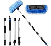 160cm Brosse de lavage auto long manche, 30cm poils souples, manche extensible et raccord de tuyau ainsi qu'un interrupteur marche/arrêt pour voiture, car, SUV, camion, bateau, façade maison (Bleu)
