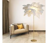 160cm Moderne de Luxe Véritable Plume D'autruche Or Lampadaire en Métal Lampe sur Pied Villa Hôtel Décor Romantique Lampe Plume Palmier (White)