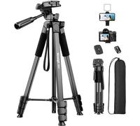 160cm Trepied Smartphone, Portable Trepied Téléphone avec Télécommande et Support, Trépied Appareil Photo de Voyage Léger en Aluminium pour iPhone/Samsung/Caméra