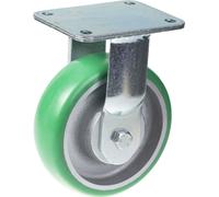 160mm fixed castor with green convex elastic polyurethane on cast iron centre wh