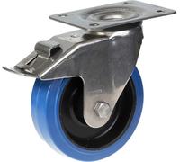 160mm stainless steel swivel/brake castor with blue elastic rubber on nylon cent