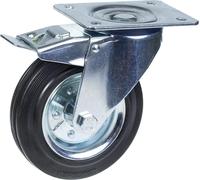 160mm swivel/brake castor with black rubber on pressed steel centre wheel