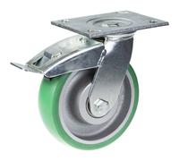 160mm swivel/brake castor with green convex elastic polyurethane on cast iron ce