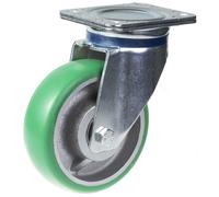 160mm swivel castor with green convex elastic polyurethane on cast iron centre w