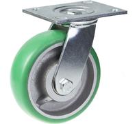 160mm swivel castor with green convex elastic polyurethane on cast iron centre w