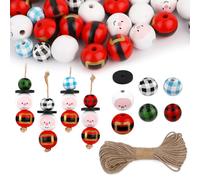 160pcs Bricolage de Noël pour Adultes, Fournitures de Bricolage de Noël avec Ficelle de 10m Perles de Noël Père Noël Kits de Décorations de Noël en Bois