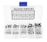 160pcs M2 M5 tête en acier inoxydable rivet moleté Shanks rivets solides bricolage attaches faits main assortiment,Rivet