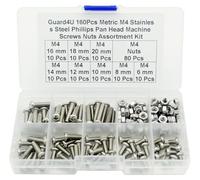 160Pcs Metric M4 304-Stainless Steel Phillips Pan Head Machine Screws Nuts Assortment Kit- M4 x 6mm/ 8mm/ 10mm/ 12mm/ 14mm/ 16mm/ 18mm/ 20mm