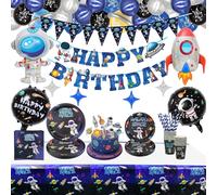 160Pcs Outer Space Party Supplies - Ballon De Système Solaire,Bannière De Joyeux Anniversaire D'Astronaute,Assiettes,Décorations De Fête D'Enfant Garçon,Pour 20 Invité