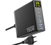 160W Gan 6-Port Type C Fast Charger, Multiple Ac Adapter With 3 Usb-C And 3 Usb-A Pd Qc 3.0 For Macbook Pro/Air, Laptop, Iphone, Ipad, Samsung