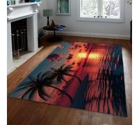 160x220cm Tapis pour Salon Silhouette Feuilles de Palmier Rugs lavables Rouges éclatants Orange Ciel Tapis à Poils Bas Coucher de Soleil Tropical paillasson de Palmier