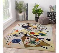 160x230cm Tapis Composition Géométrique Lignes Cercles Triangles | Tapis abstrait lavable antidérapant à poil bas Tapis moderne doux pour salon