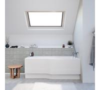 160x80 cm Beata Plus baignoire bain/douche asymétrique en acrylique, droite + tablier 160 cm + pieds, blanc (BE1600PPLUS-SET1)