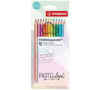 STABILO Crayon de couleur STABILOaquacolor – Étui carton x 12 crayons aquarellables Pastel