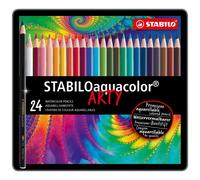 [1624-5] Stabilo Boîte métal de 24 crayons de couleur Aquarellable AQUACOLOR ...