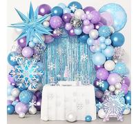 162Pcs Arch Frozen Ballon Kit Violet Blanc Ballons Décoration Anniversaire Reine des Neige pour Fille 4D Snowflakes Aluminium Ballon pour Enfant Anniversaire Baby Shower Fête Décoration