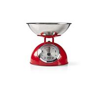 16310239 - Retro Kitchen Scale, Analogique, Boîtier métallique, Bol amovible, Max. 5kg, Incréments de 25 grammes, Rouge