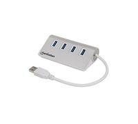 Manhattan Hub USB 163767 – 4 ports USB-A, USB 3.0 (5 Gbit/s), boîtier aluminium blanc