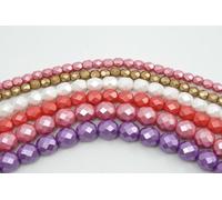 164 pcs set of Czech Faceted Round Glass Beads, 6x Stranded Fire-Polished Beads by 15 cm - Pink White - kit for jewelry making