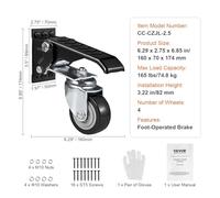 165 lb 2,5 "ensemble de 4 roulettes d'établi montées sur roue abaisseur rétractable pivotant à 360 ° for tables et équipements