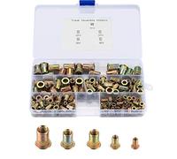 165 Pièces Inserts Filetés, Écrous à Visser Douille, M3/M4/M5/M6/M8 Manchons à Visser Bois Douille Filetée Hexagonale en Alliage de Zinc pour Meubles en Bois (165pcs Couleur zinc)