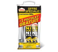 Pattex Colle Fix Idéal Bois Ni Clou Ni Vis – prise instantanée, blanche – 2x380g + pistolet