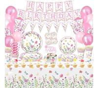 167 Paquet Fleur de printemps Décorations de fête Vaisselle florale Assiettes Ballons Décorations Anniversaire Bébé Mariage Garden Tea Party 20 personnes