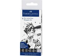 Faber-Castell - Set de stylos à encre Mangaka 167124, 6 pièces, pointes fines, noir/gris