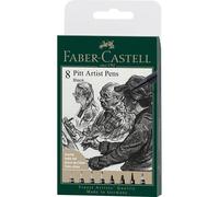 Faber-Castell 167158 - Crayon à encre de Chine Pitt Artist Pen, couleur 199, noir, XXS, S, F, M, B, C, 1.5, Fude hard, étui 8 pièces
