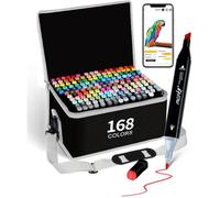 168 Couleurs Feutres Acrylique Acrylic Marker Double Pointe App Gratuite Pointe Pinceau & Fine Séchage Rapide Non toxique
