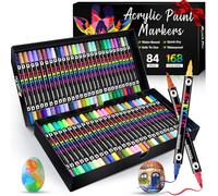 168 Couleurs Feutres Acrylique Coloriage Adulte, Feutre Peinture Acrylique | Séchage Rapide & Anti-Taches, Non Toxiques & Sans Odeur, Pour Pierre/Bois/Verre/Tissu | Artistes & Bricoleurs