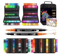 168 Couleurs Feutres Coloriage Adulte, Stylo Feutre Double Pointe Fine pour enfants,Feutre Pinceaux Aquarelle Marqueurs