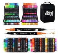 168 Feutres Coloriage Adulte - Feutre Double Pointe Fine & Pinceau- Dessin, Manga, Doodling avec Malette- Feutres Aquarelle Stylos