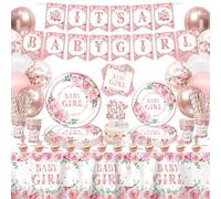 168 PCS Décorations de douche de bébé pour les filles Gender Reveal Parti Fournitures Baby Girl Vaisselle Set Rose Or Floral Fille Baby Shower Décorations Fête pour 20 invités